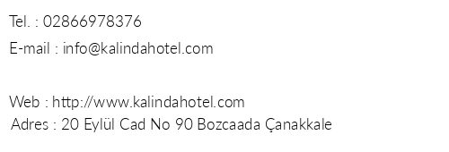 Kalinda Hotel telefon numaralar, faks, e-mail, posta adresi ve iletiim bilgileri